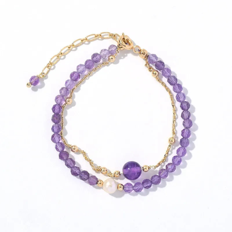 Chinese style amethyst crystal bracelet with diamond-shaped electroplated jewellery for women