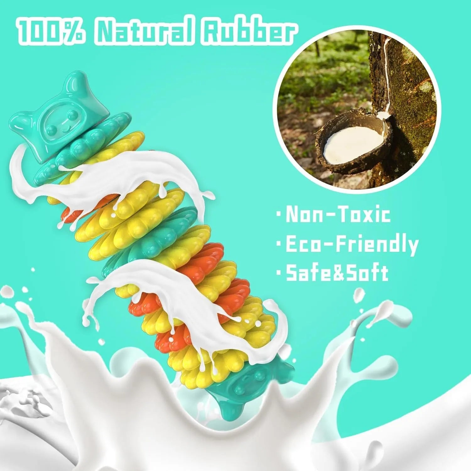 Blue green pink caterpillar shaped natural rubber dog chew toy 17cm long