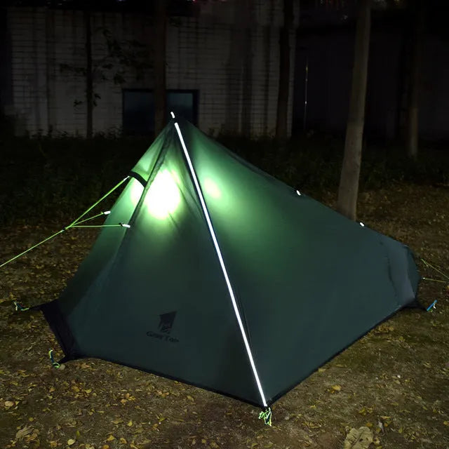 Single poleless tent full set in green with aluminium alloy bars, one bedroom and one hall, 0.95kg, waterproof 1500mm-2000mm