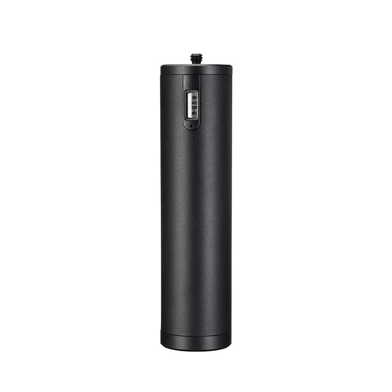 Black aluminium alloy power bank handle with 6800mAh capacity, shown next to a mobile phone.