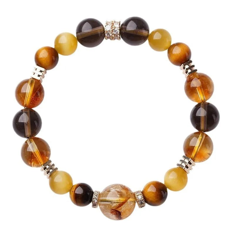Geometric crystal bracelet with natural yellow tower and tiger-eye elements for unisex office fashion wear