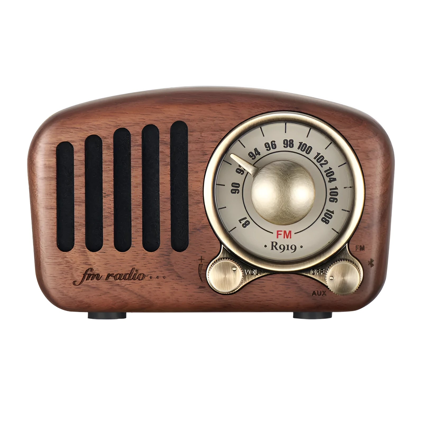 Compact retro wooden wireless Bluetooth mini speaker in cherry wood finish