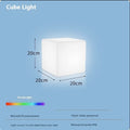 Modern square LED cube stool light for outdoor gardens, available in multiple sizes with solar or rechargeable power