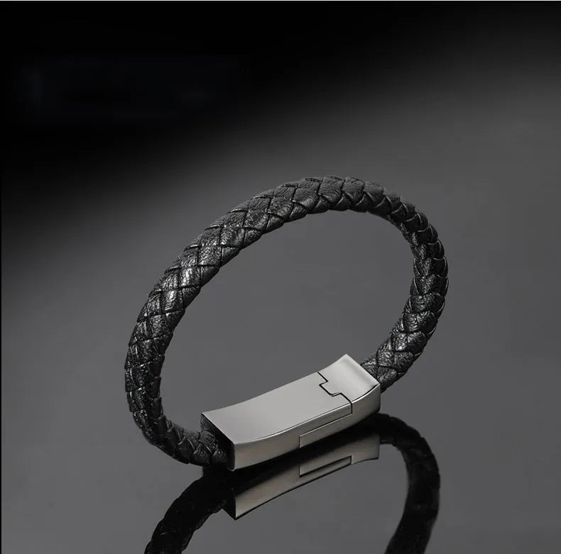 Bracelet cable single head Mini USB Micro USB in black or brown, 20cm or 23cm, with gift box option