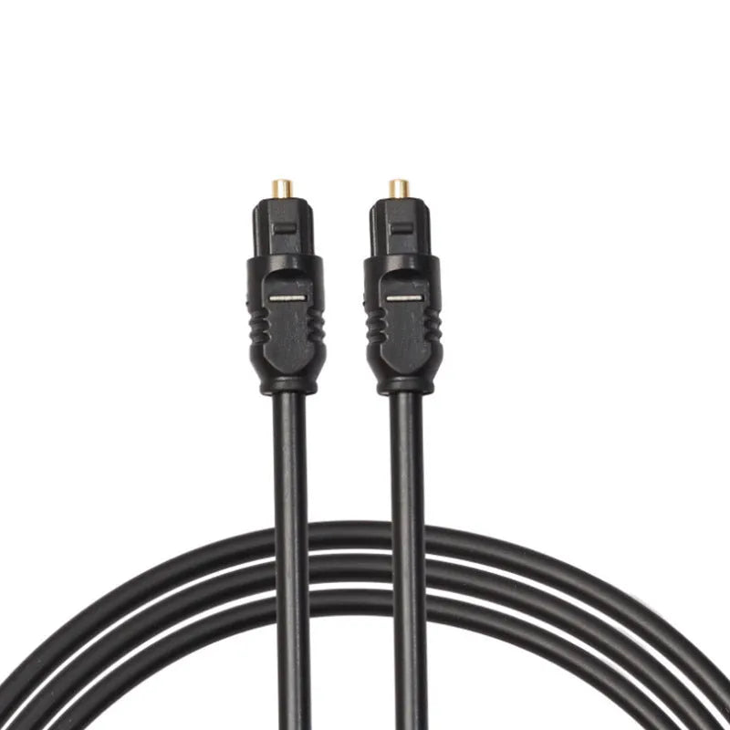 Black Toslink digital optical audio cable with square connectors, 2 metres long.