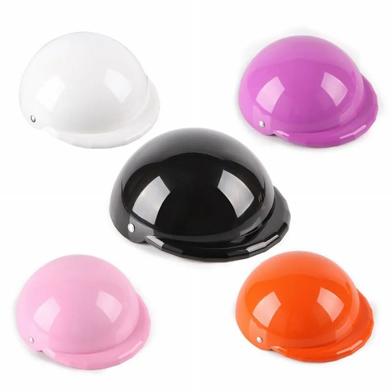 Pet toy helmet in ABS plastic with rivet link belt, available in five colours and three sizes
