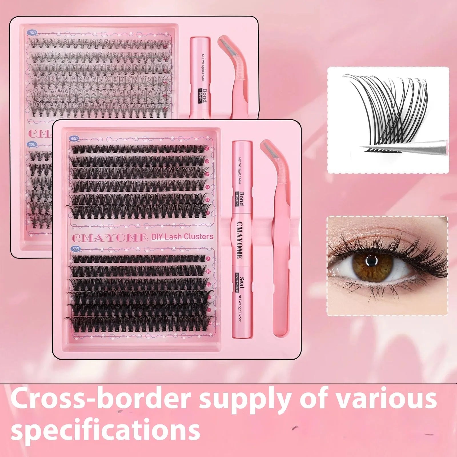 DIY single cluster false eyelashes in natural thick mixed split type with artificial fibre construction