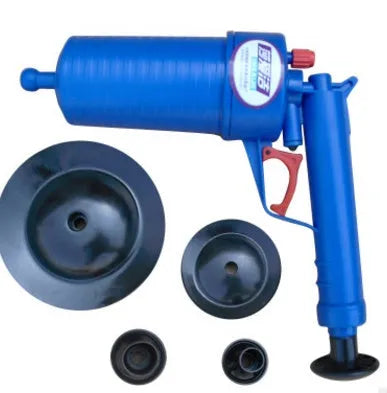 Plastic Drain Blaster Cleaner Gun High-Pressure Air Power for Cast Iron PVC PPR Pipes 28x27.5cm Four Adaptor Suckers for Sink Bathtub Floor Drain Toilet Blockage Hair Vegetable Remover