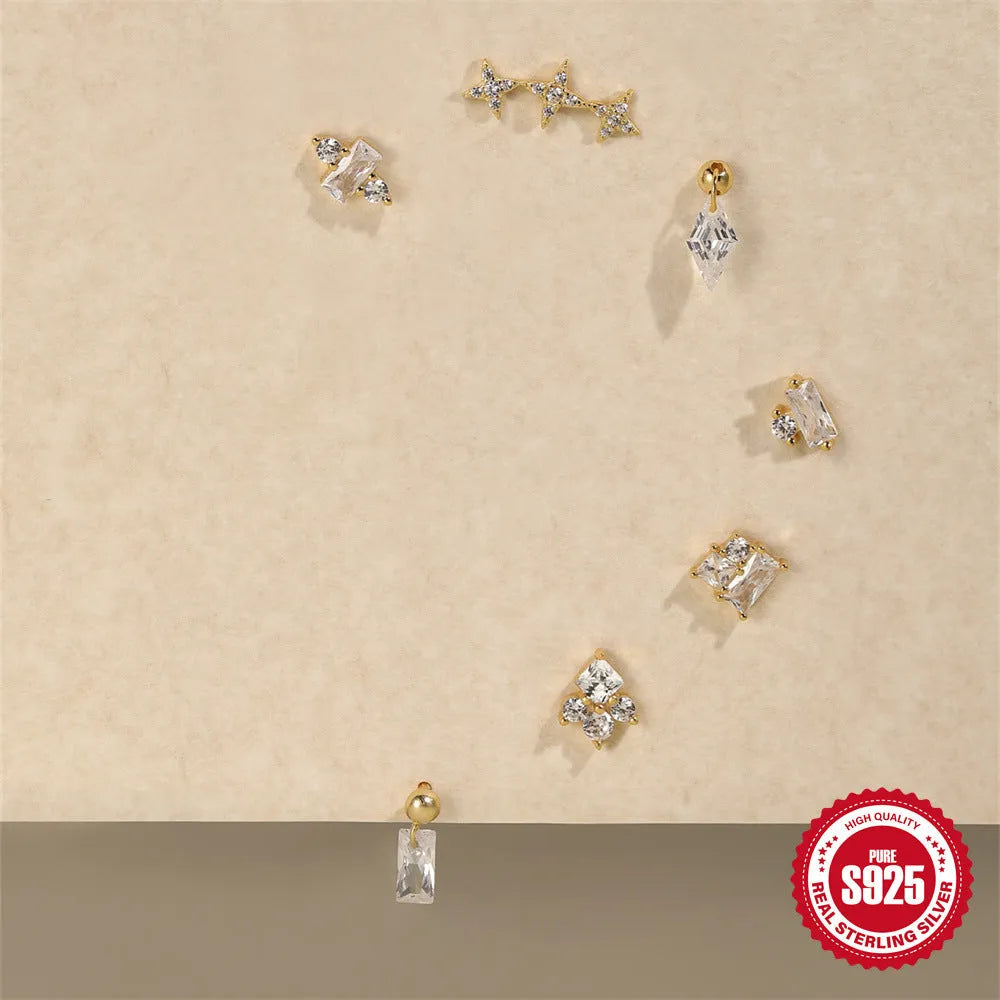 S925 sterling silver flower gravel stud earrings in golden electroplated finish