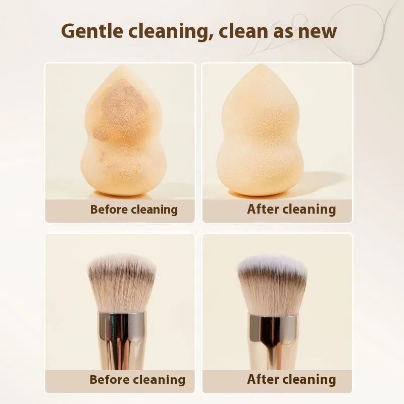 Makeup brush cleaning kit with 80ml detergent bottle and 75ml wash-free spray bottle for beauty tools