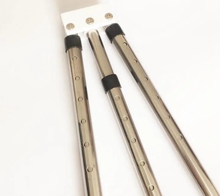 Leg stretcher with two extension bars, centre handle, five adjustable positions and soft foam grips, in Black or White