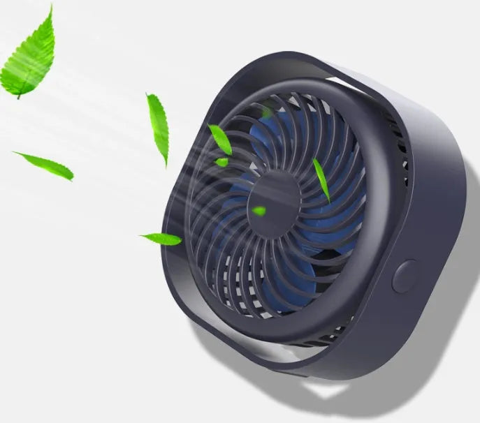 USB desk fan with rotating head in modern alarm clock design, showing colour options