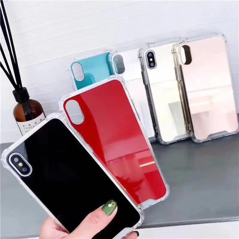 TPU mirror phone case for iPhone showing reflective back and soft protective edges