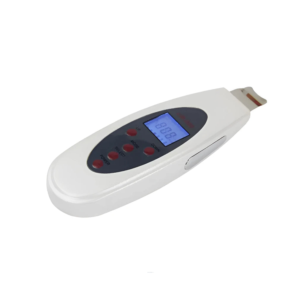 White ultrasonic skin cleaner with blackhead remover function, 28000Hz vibration, mild heating, ABS body, 1.75m cable.