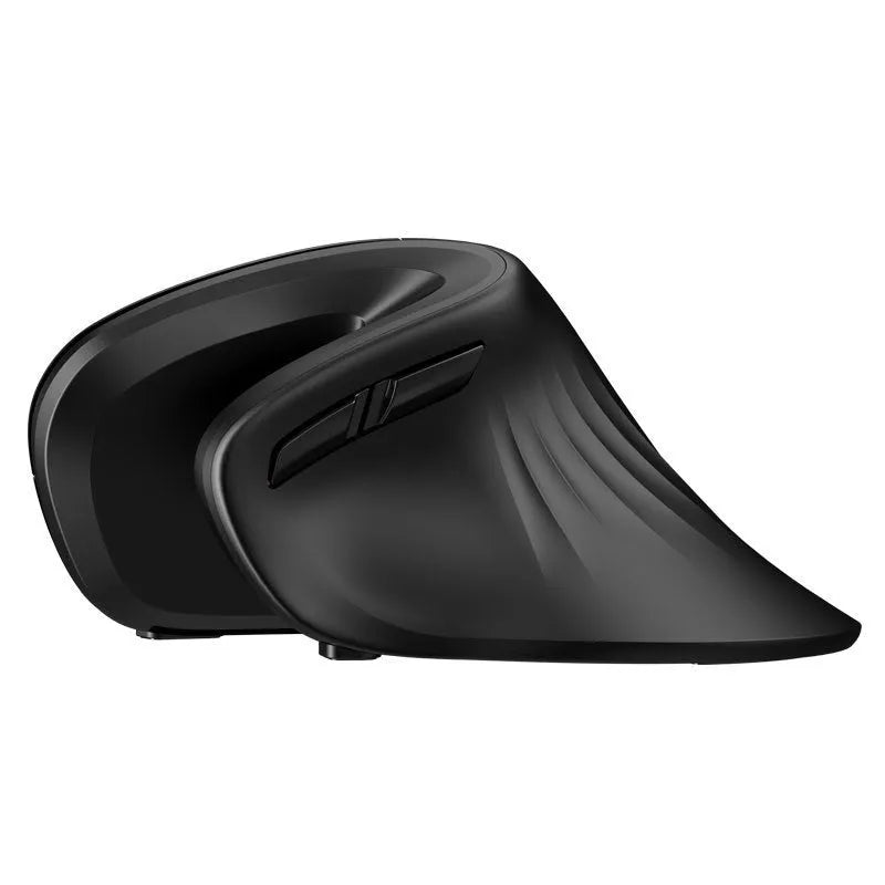 Black wireless vertical mouse with six buttons, extended wrist rest, diamond-pattern waist and adjustable DPI