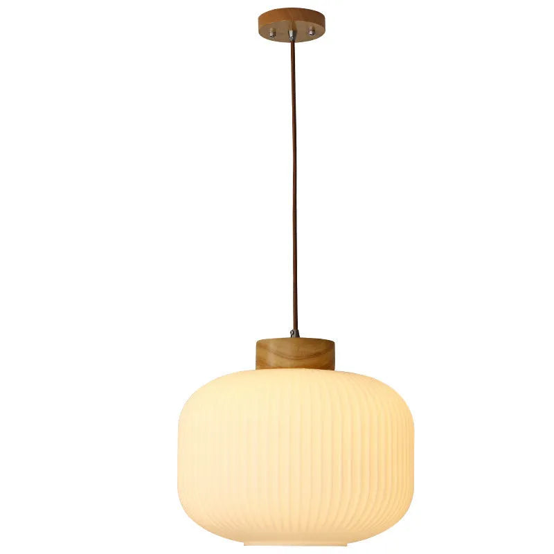 Retro Nordic style wooden pendant ceiling light with a choice of three sizes and three light colours.