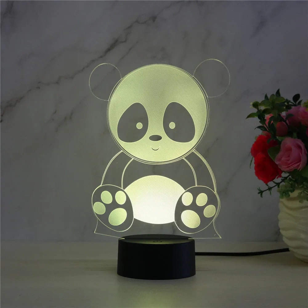 Panda touch remote control seven colour night light with acrylic board and ABS base