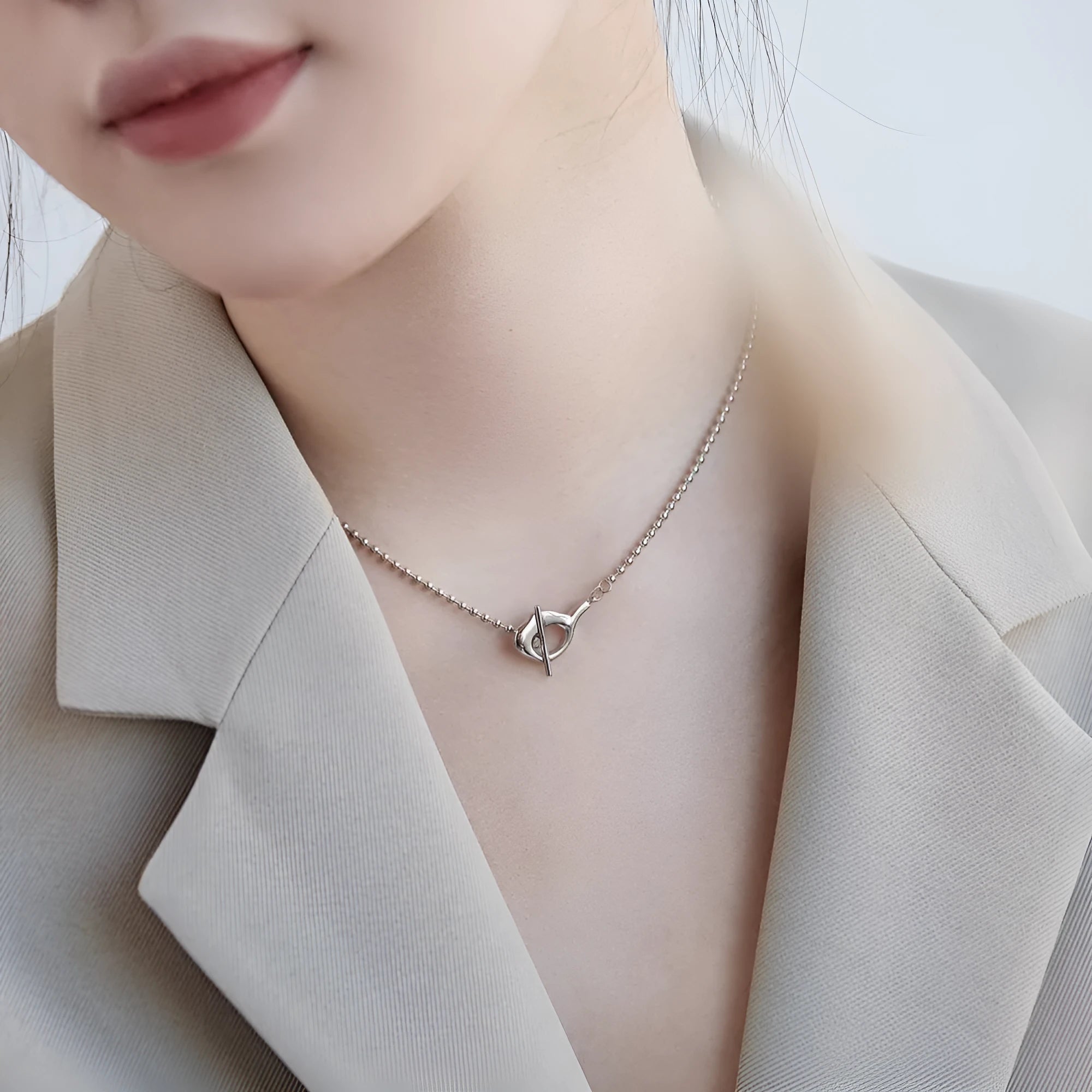 925 silver round beads clavicle chain necklace with geometric pendant electroplated finish for women