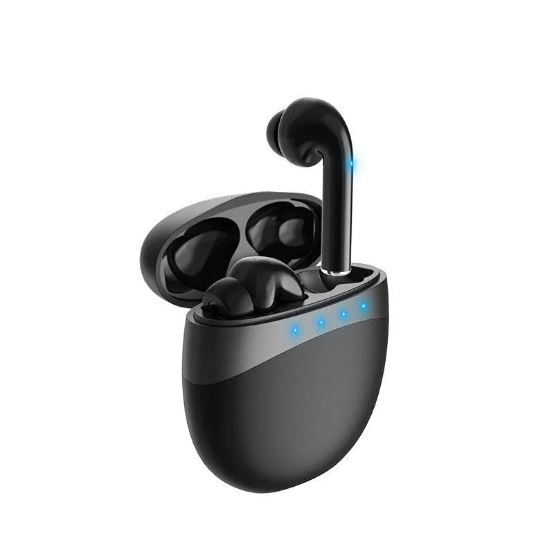 Digital display Bluetooth earbuds in black or white with charging compartment, touch control and φ10 speaker
