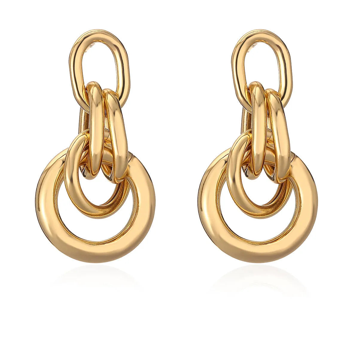 Geometric gold earrings with irregular design elements on copper base with gold electroplating