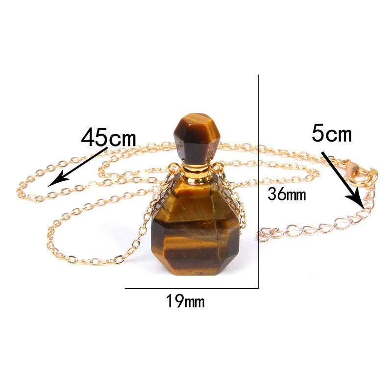 Perfume bottle pendant necklace in tiger eye and crystal with European and American style and colour codes FI0636 to FI0644