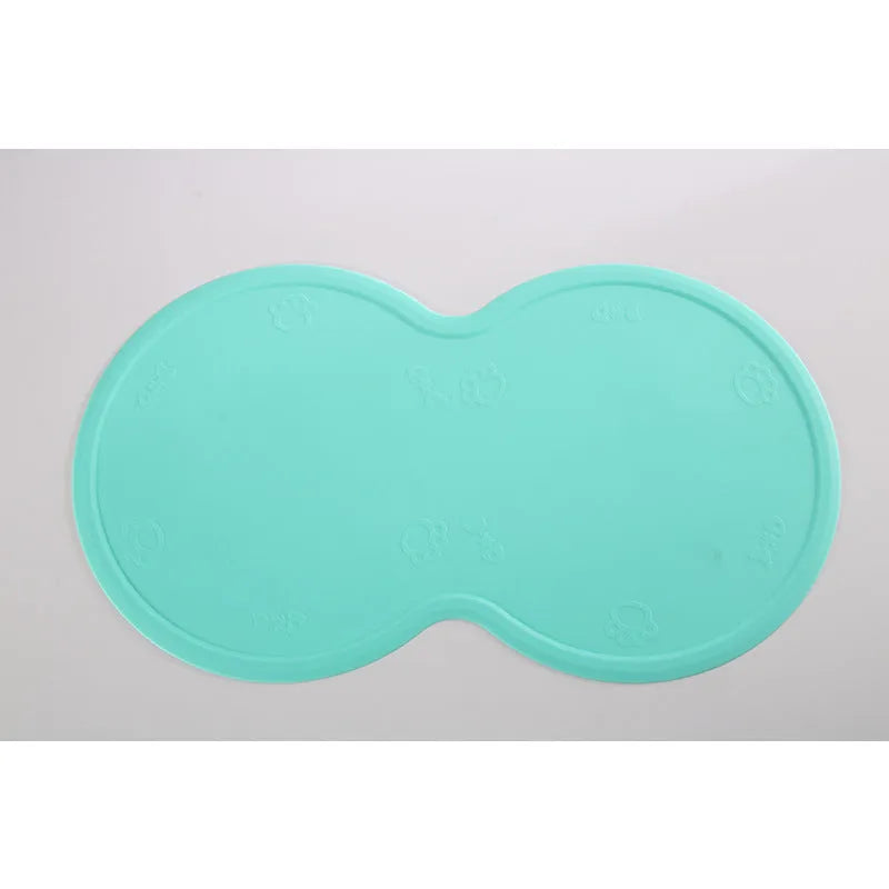 Food-grade silicone pet placemat 480 x 270 x 3mm in aquamarine, soft rectangular mat for dog and cat bowls