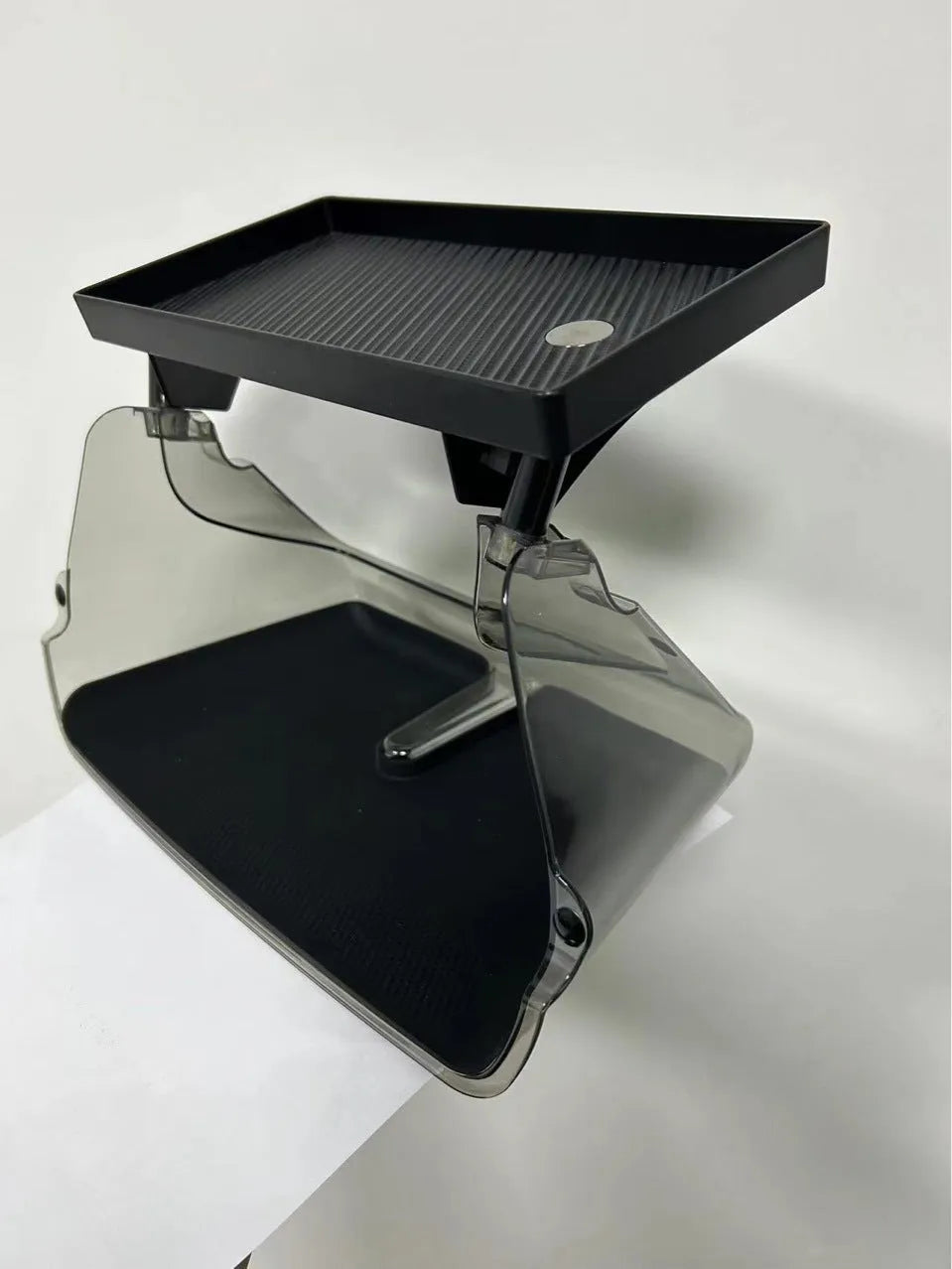 Black ABS plastic storage organiser tray for Tesla Model 3 and Y centre console.