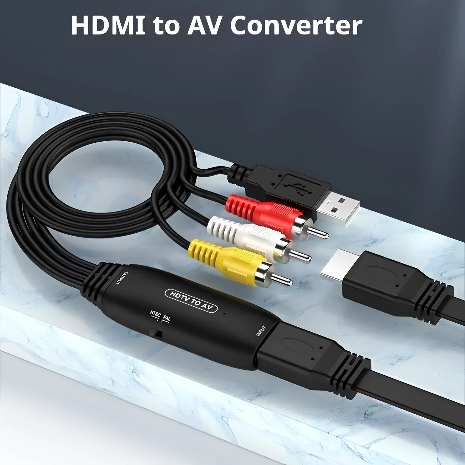 HDMI to AV converter adapter cable with 110cm length for monitor and projector connections