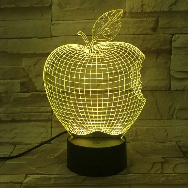 3D fruit colourful LED night light with touch control and seven colour options on acrylic shade