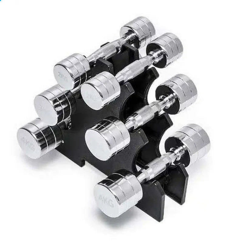 Silver pure steel dumbbell with electroplated finish and ergonomic handle