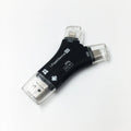 White 4-in-1 mobile phone card reader with Lightning, USB, Micro USB, and Type-C ports