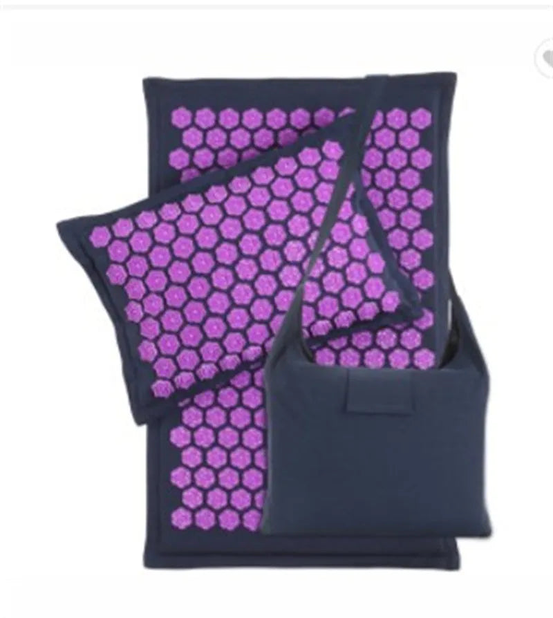 Acupuncture mat and pillow set with buckwheat and coconut palm filling, 72x44cm mat, 38x25cm pillow, storage bag