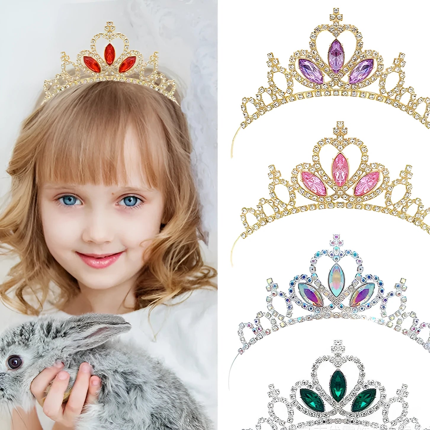 Gold and silver alloy princess crown for girls with coloured gemstone decorations.
