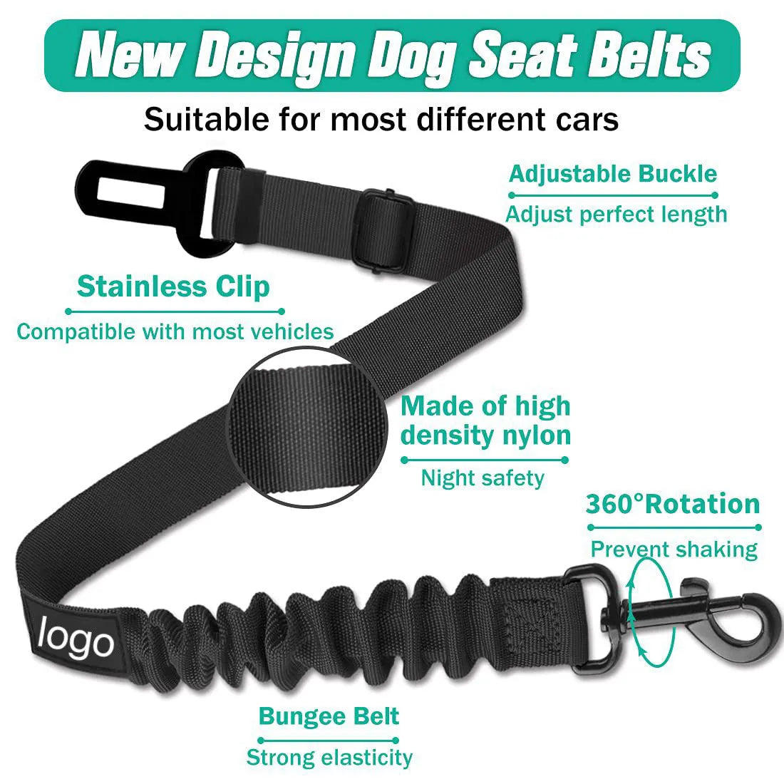 Nylon pet seat belt with adjustable 85cm to 2.54cm rope and explosion-proof hand holding design in nine colours