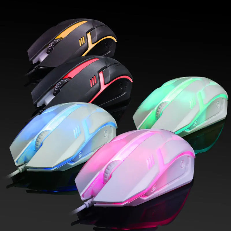 Wired photoelectric mouse with colorful glow light available in black and white with 1.3m USB cable