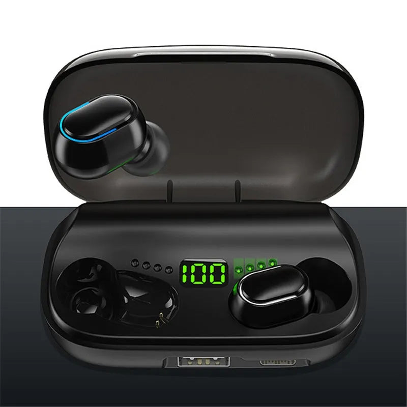 TWS Digital Display XT01 Earphone black Bluetooth V5.0 with Type-C charging bay and white blue button light