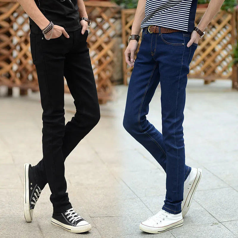 Men's stretch jeans in black, blue, or light blue, slim fit, cotton, sizes S to 6XL
