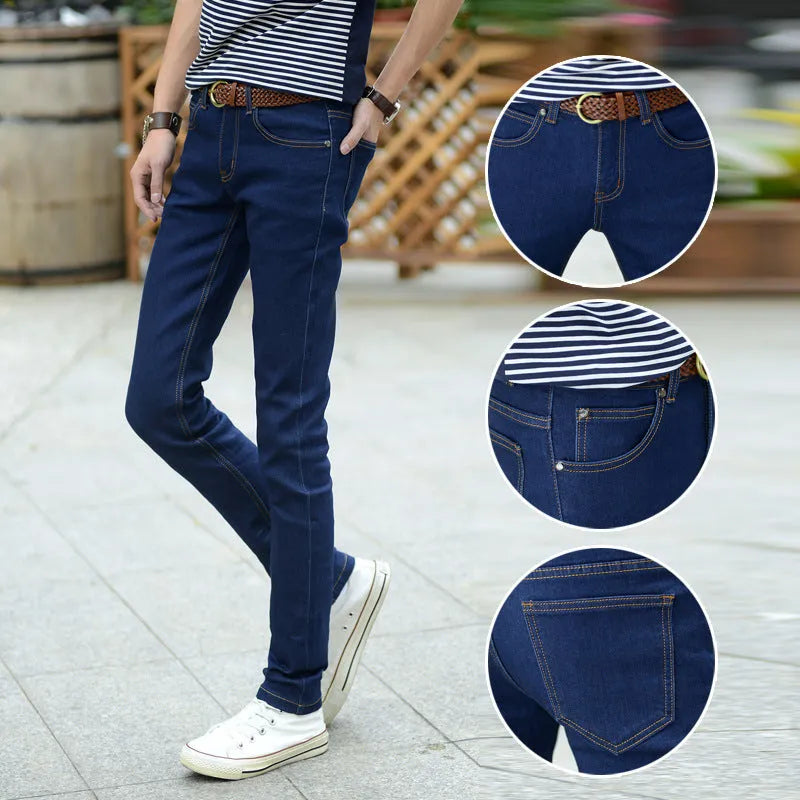 Men's stretch jeans in black, blue, or light blue, slim fit, cotton, sizes S to 6XL