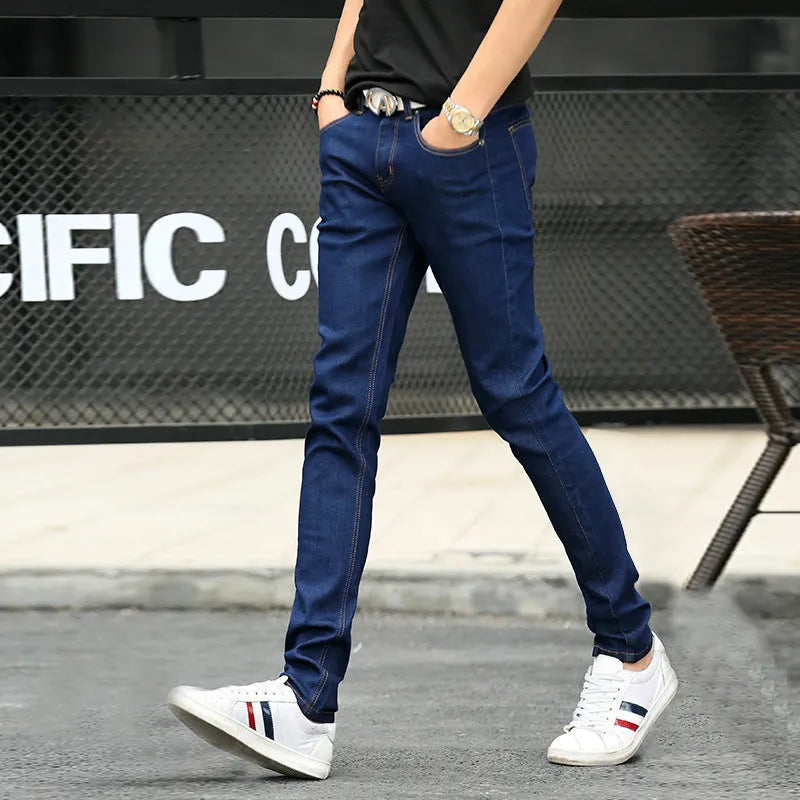 Men's stretch jeans in black, blue, or light blue, slim fit, cotton, sizes S to 6XL