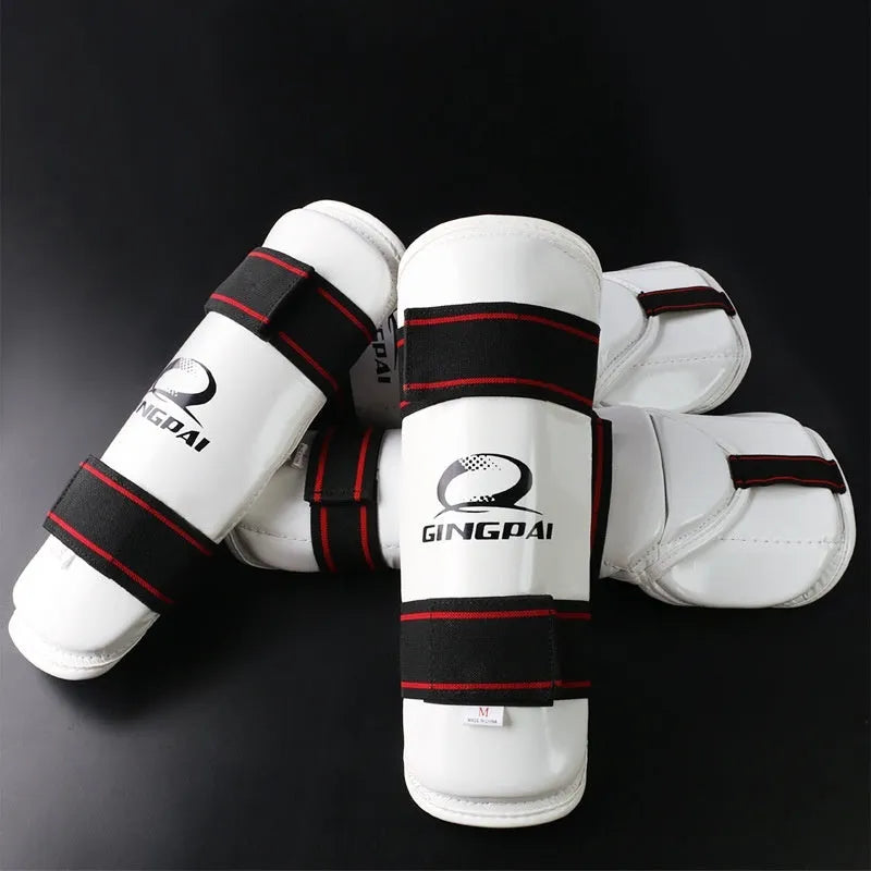 Taekwondo protective gear set including PU EVA arm guards and leg protectors in black for martial arts training
