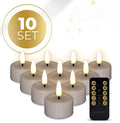 Taupe coloured S10 LED tealight candle with a realistic 3D flame effect.