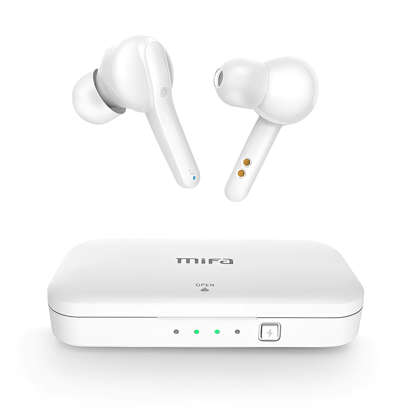 Black and white TWS wireless earbuds with Bluetooth 5.0 connectivity
