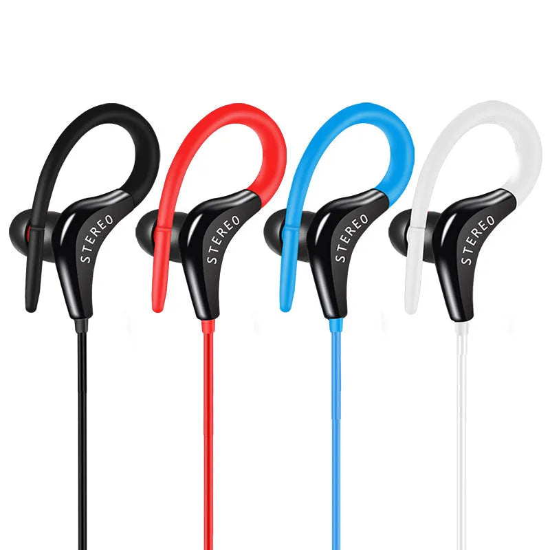 Wired earhook headphones with 3.5mm plug, microphone, 1.2m cable, available in five colours