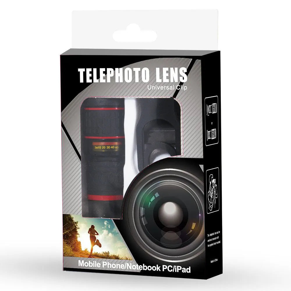 20x magnification mobile phone telescope with universal clip and single eyemask on a smartphone
