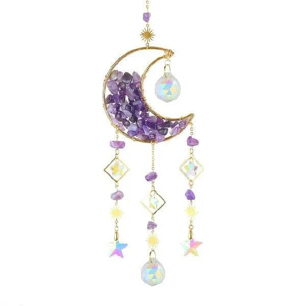 Moon-shaped K9 crystal car pendant on a metal chain in a choice of five colours.