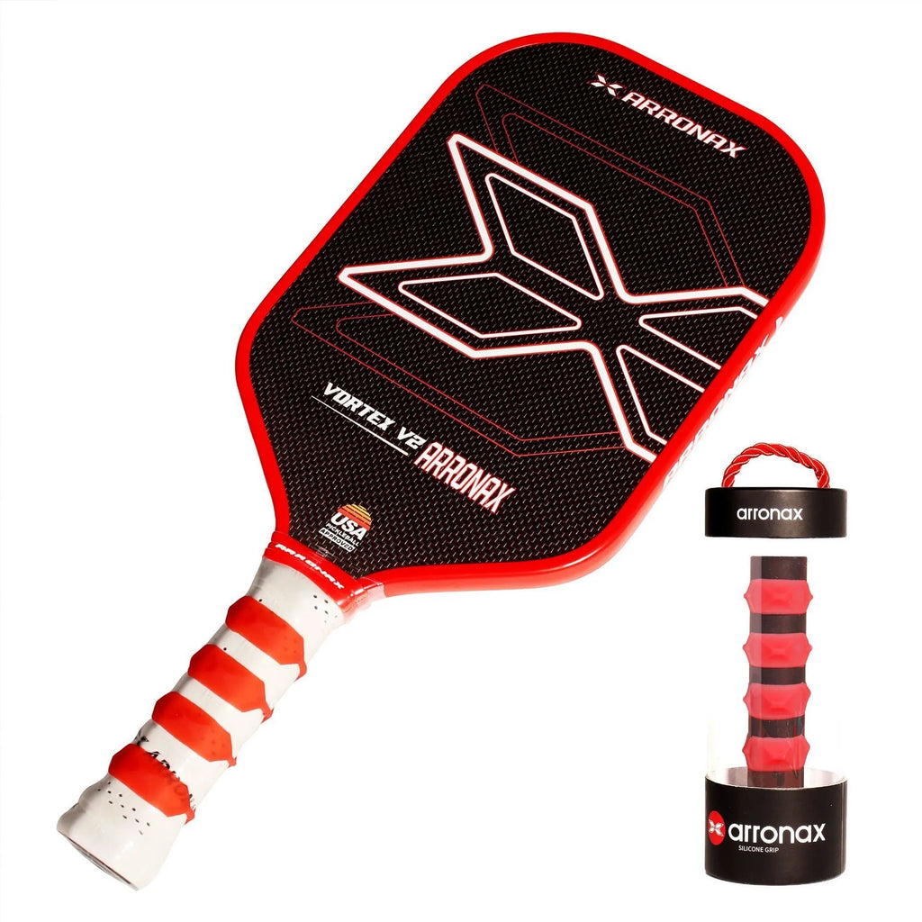 Silicone racquet grip sleeve in seven colour options showing dimensions of 17.6cm by 6.4cm
