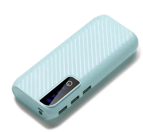 20000mAh mini power bank showing dual USB ports and compact 142mm length design