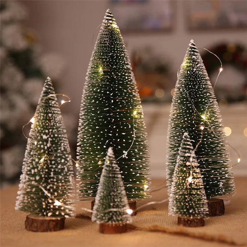 Miniature Christmas pine needle tree decoration in green and white, available in 10cm to 25cm heights