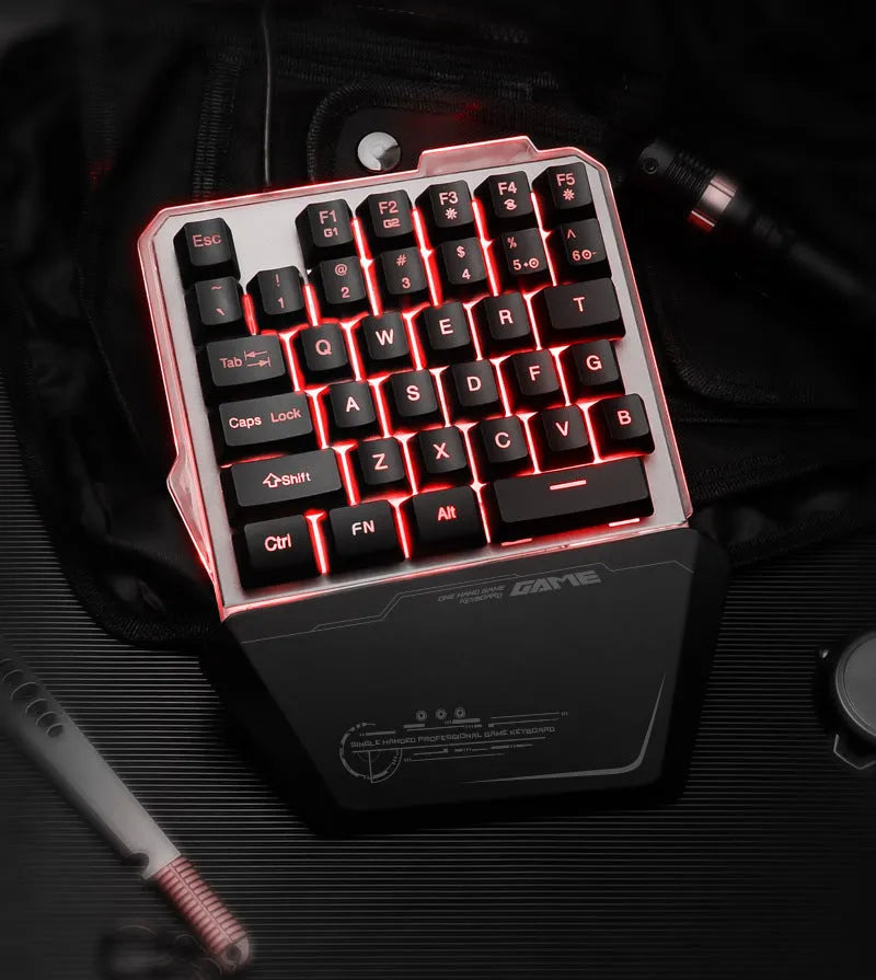 G40 Flow black one-handed gaming keyboard with RGB backlit keys and USB cable