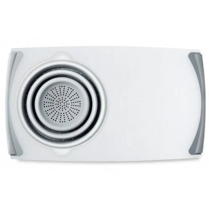 Grey 3 in 1 chopping board with detachable drain basket, 50cm x 28.5cm, PP and TPR, 1cm thick